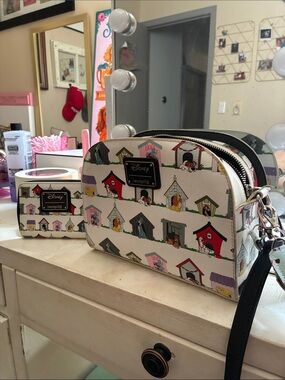Cream Crossbody Bag with Playful Doghouse Print